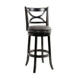 Ava 43.5 in. Midnight Black High Back Solid Wood Swivel Bar Stool with Rich Faux Leather Seat by Benjara -Cheap Benjara Store midnight black benjara bar stools bm274325 c3 1000