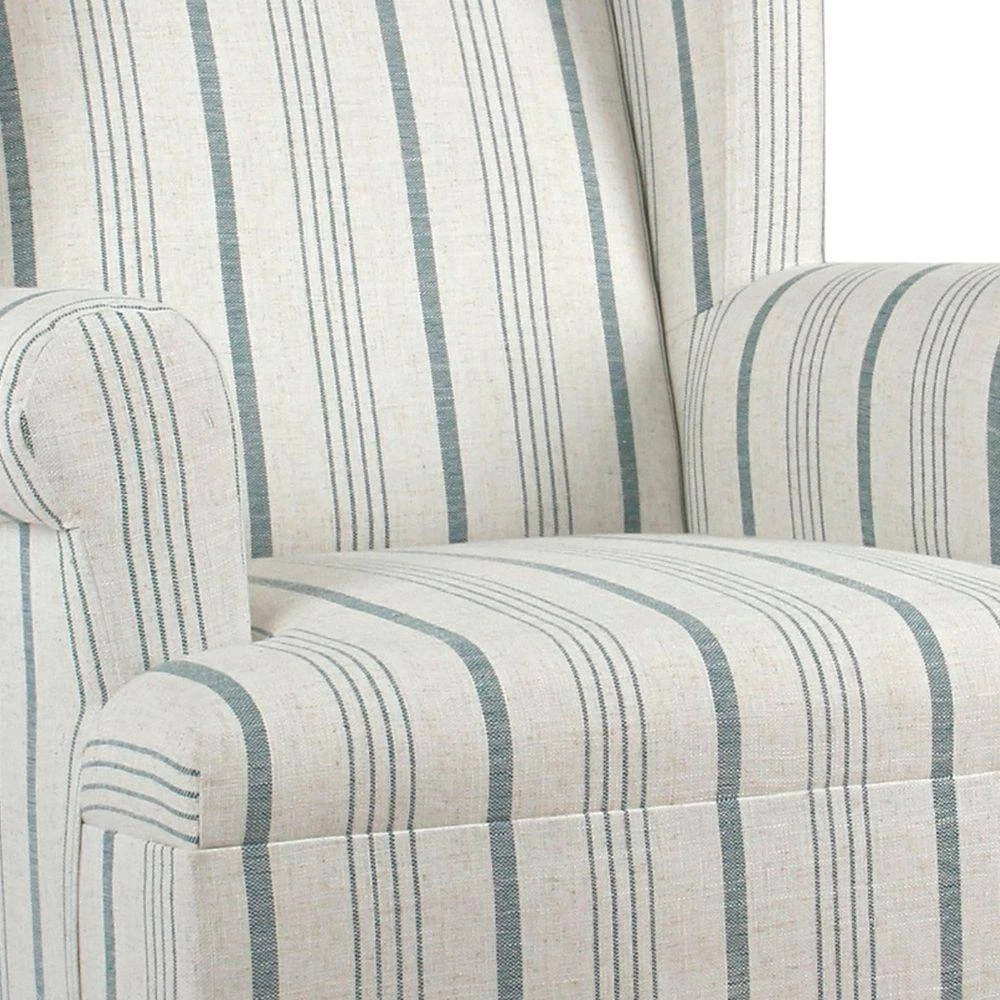 Multi-Color with Wing Back Fabric Upholstered Wooden Accent Chair by Benjara 4 Multi-Color with Wing Back Fabric Upholstered Wooden Accent Chair by Benjara - Image 4