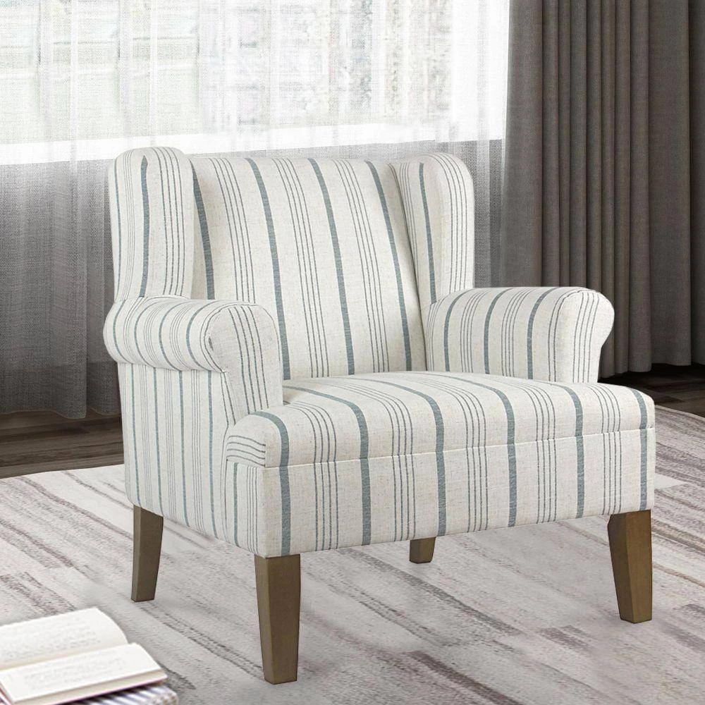 Multi-Color with Wing Back Fabric Upholstered Wooden Accent Chair by Benjara 7 Multi-Color with Wing Back Fabric Upholstered Wooden Accent Chair by Benjara - Image 7