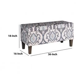 16 in. L x 36 in. W x 18 in. H Multicolor Large Damask Patterned Fabric Upholstered Wooden Bench with Hinged Storage by Benjara -Cheap Benjara Store multicolor benjara bedroom benches bm195784 44 1000
