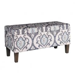 16 in. L x 36 in. W x 18 in. H Multicolor Large Damask Patterned Fabric Upholstered Wooden Bench with Hinged Storage by Benjara