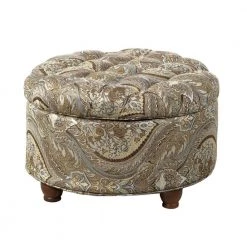 Paisley Multicolor Patterned Fabric Upholstered Wooden Ottoman with Hidden Storage 25 in. L x 25 in. W x 15 H by Benjara