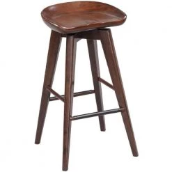 17.5 in. H Natural Brown Contoured Seat Wooden Frame Swivel Bar Stool with Angled Legs by Benjara