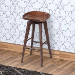 17.5 in. H Natural Brown Contoured Seat Wooden Frame Swivel Bar Stool with Angled Legs by Benjara -Cheap Benjara Store natural brown benjara bar stools bm61422 fa 1000