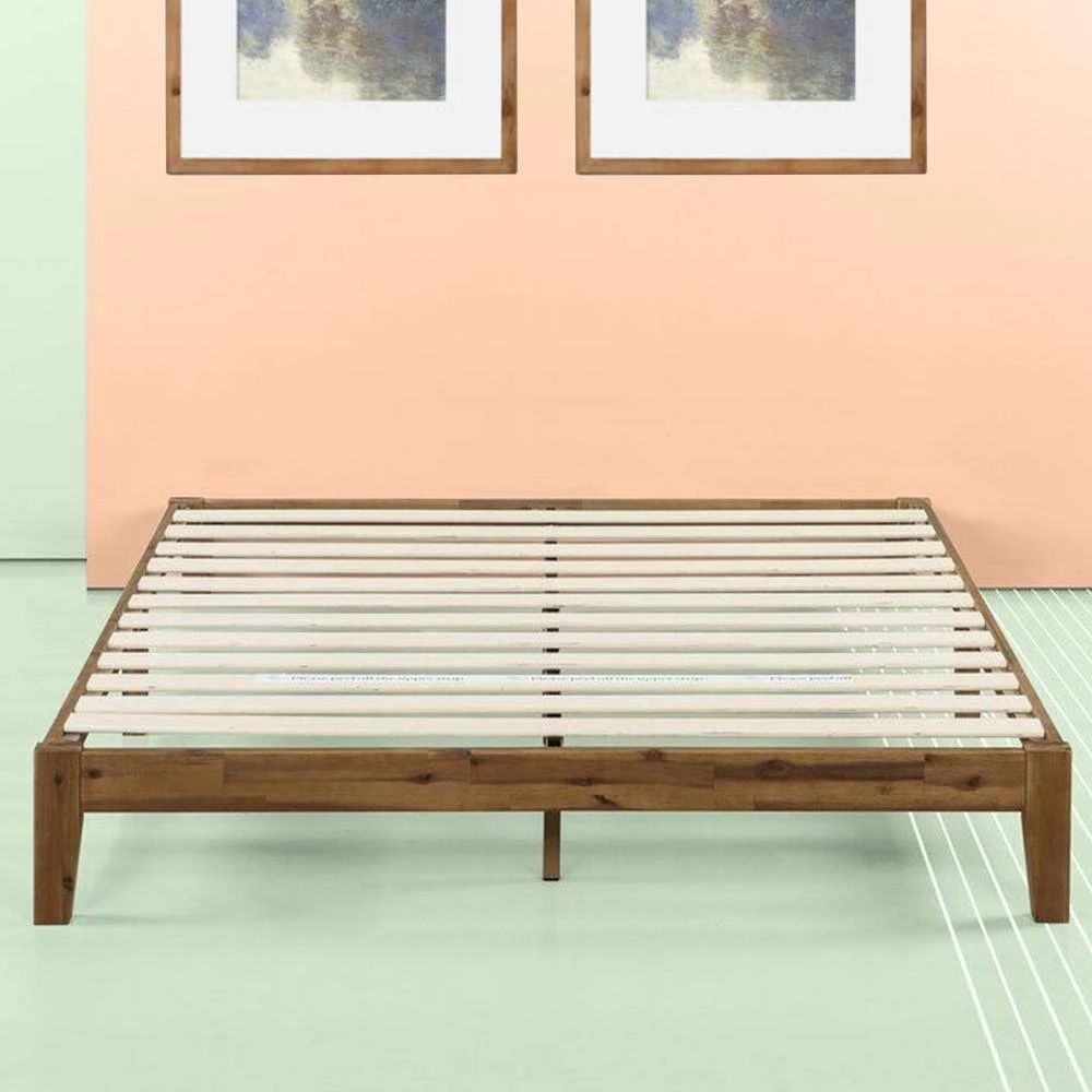 Natural Brown Slatted Queen Size Wooden Bed Frame with Turned Legs by Benjara 6 Natural Brown Slatted Queen Size Wooden Bed Frame with Turned Legs by Benjara - Image 6