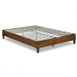 Natural Brown Slatted Queen Size Wooden Bed Frame with Turned Legs by Benjara