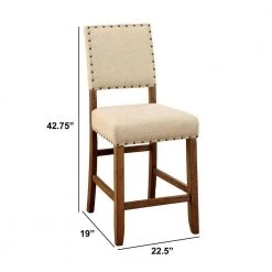 Sania Rustic Ivory Linen Counter Height Chair (Set of 2) by Benjara -Cheap Benjara Store natural tone benjara dining chairs bm131239 44 1000