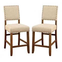 Sania Rustic Ivory Linen Counter Height Chair (Set of 2) by Benjara