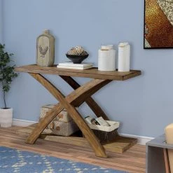 48 in. Oak Standard Rectangle Wood Console Table with Open Bottom Shelf by Benjara -Cheap Benjara Store oak benjara console tables bm183134 fa 1000