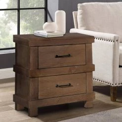 2-Drawer Antique Oak Nightstand with Metal Handle 20" L x 15.98" W x 22.52" H by Benjara -Cheap Benjara Store oak benjara nightstands bm185505 31 1000