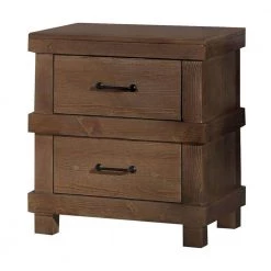 2-Drawer Antique Oak Nightstand with Metal Handle 20" L x 15.98" W x 22.52" H by Benjara