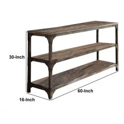 60 in. Weathered Oak/Brown Standard Rectangle Wood Console Table with 2-Shelves by Benjara 15 60 in. Weathered Oak/Brown Standard Rectangle Wood Console Table with 2-Shelves by Benjara -Cheap Benjara Store oak brown and antique silver benjara console tables bm154234 44 1000