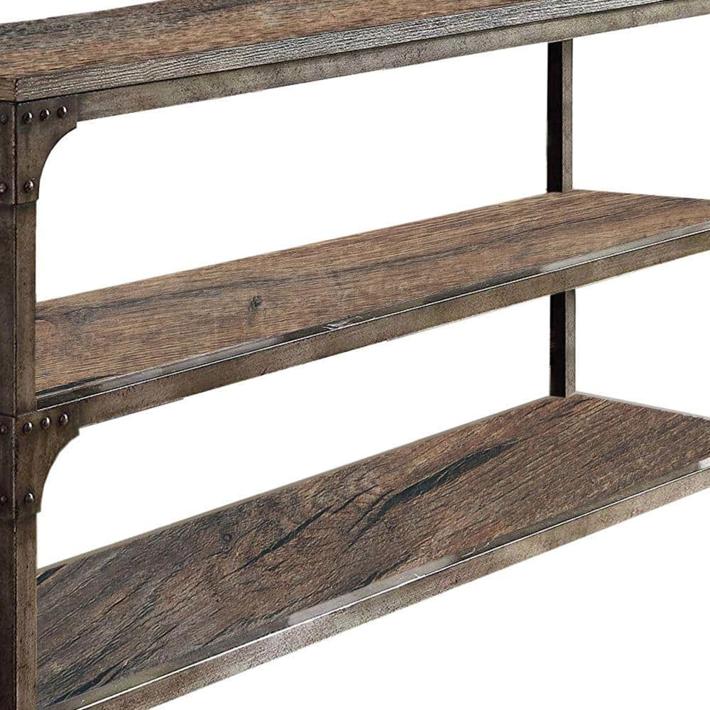 60 in. Weathered Oak/Brown Standard Rectangle Wood Console Table with 2-Shelves by Benjara 5 60 in. Weathered Oak/Brown Standard Rectangle Wood Console Table with 2-Shelves by Benjara - Image 5
