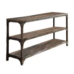 Cheap Benjara Store 36 60 in. Weathered Oak/Brown Standard Rectangle Wood Console Table with 2-Shelves by Benjara