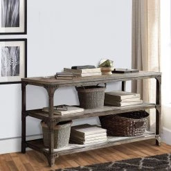 60 in. Weathered Oak/Brown Standard Rectangle Wood Console Table with 2-Shelves by Benjara 16 60 in. Weathered Oak/Brown Standard Rectangle Wood Console Table with 2-Shelves by Benjara -Cheap Benjara Store oak brown and antique silver benjara console tables bm154234 fa 1000