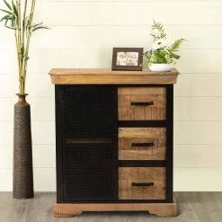 Oak Brown and Black Home Office Cabinet with 3 Drawers and Metal Frame by Benjara -Cheap Benjara Store oak brown and black benjara accent cabinets upt 263261 31 1000