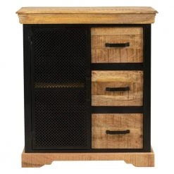 Oak Brown and Black Home Office Cabinet with 3 Drawers and Metal Frame by Benjara -Cheap Benjara Store oak brown and black benjara accent cabinets upt 263261 4f 1000