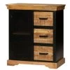 Oak Brown and Black Home Office Cabinet with 3 Drawers and Metal Frame by Benjara