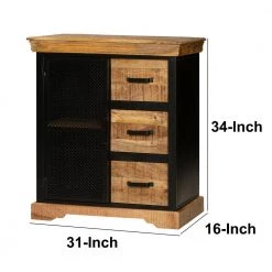 Oak Brown and Black Home Office Cabinet with 3 Drawers and Metal Frame by Benjara -Cheap Benjara Store oak brown and black benjara accent cabinets upt 263261 76 1000