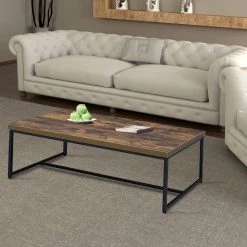 48 in. Weathered Oak Brown/Black Large Rectangle Wood Coffee Table with Veneer Top by Benjara -Cheap Benjara Store oak brown and black benjara coffee tables bm186264 31 1000