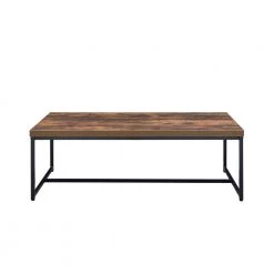 48 in. Weathered Oak Brown/Black Large Rectangle Wood Coffee Table with Veneer Top by Benjara
