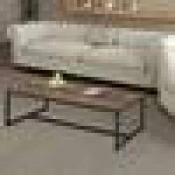 48 in. Weathered Oak Brown/Black Large Rectangle Wood Coffee Table with Veneer Top by Benjara -Cheap Benjara Store oak brown and black benjara coffee tables bm186264 76 1000