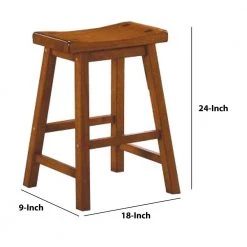 24 in. H Oak Brown Wooden Counter Height Stool with Saddle Seat (Set of 2) by Benjara -Cheap Benjara Store oak brown benjara bar stools bm175972 fa 1000