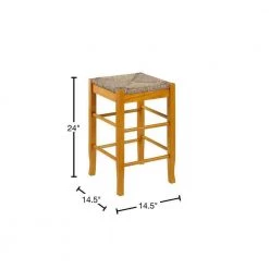 Chris 24 in. Oak Brown Counter Stool with Wood Frame and Handwoven Rush Seat by Benjara -Cheap Benjara Store oak brown benjara bar stools bm274265 40 1000