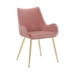 Pink Dining Chair with Sloped Arms and Metal Legs by Benjara