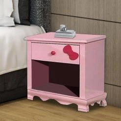 21" H x 16" W x 19" L Transitional 1-Drawer Pink Wooden Nightstand with Arched Base by Benjara -Cheap Benjara Store pink benjara kids nightstands bm235458 31 1000