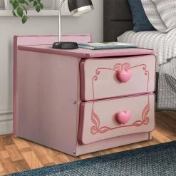 Pink 2-Drawer Wooden Nightstand with Heart Knob Pulls 19.75 in. x 19.5 in. x 19 in. by Benjara -Cheap Benjara Store pink benjara nightstands bm239802 31 1000