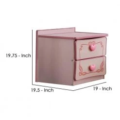 Pink 2-Drawer Wooden Nightstand with Heart Knob Pulls 19.75 in. x 19.5 in. x 19 in. by Benjara -Cheap Benjara Store pink benjara nightstands bm239802 44 1000