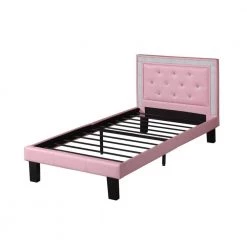 Polyurethane Pink Twin Size Bed with High Headboard by Benjara