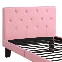 Faux Leather Upholstered Pink Full Size Bed with Tufted Headboard by Benjara -Cheap Benjara Store pink benjara platform beds bm171750 1f 1000