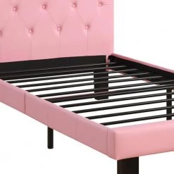 Faux Leather Upholstered Pink Full Size Bed with Tufted Headboard by Benjara -Cheap Benjara Store pink benjara platform beds bm171750 44 1000