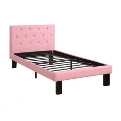 Faux Leather Upholstered Pink Full Size Bed with Tufted Headboard by Benjara