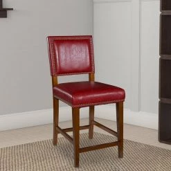 39.5 in. H Red and Brown Wooden Counter Stool with Nailhead Trim Accents by Benjara -Cheap Benjara Store red and brown benjara bar stools bm16623 31 1000