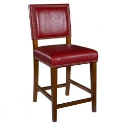 39.5 in. H Red and Brown Wooden Counter Stool with Nailhead Trim Accents by Benjara