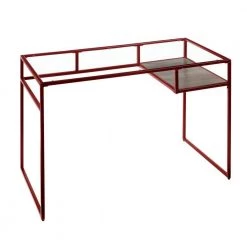 24 in. W Red Rectangular Glass Top Writing Desk with Open Compartment and Sled Base by Benjara