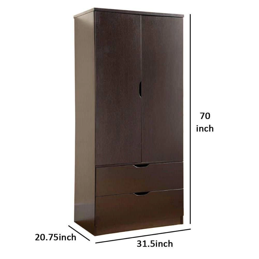 Red Cocoa and Brown Wooden Wardrobe with Bottom Drawers and 2-Doors (70 in. H x 31.5 in. W x 20.75 in. D) by Benjara 8 Red Cocoa and Brown Wooden Wardrobe with Bottom Drawers and 2-Doors (70 in. H x 31.5 in. W x 20.75 in. D) by Benjara - Image 8