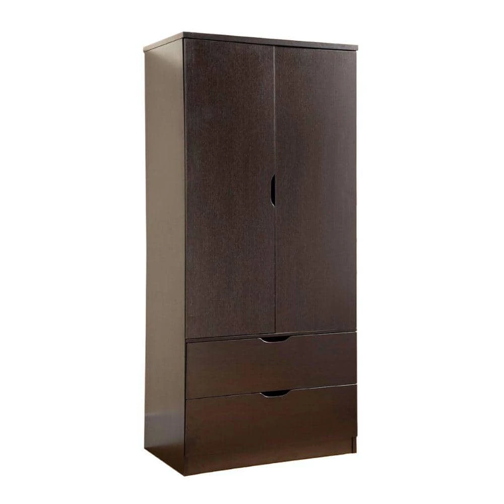 Red Cocoa and Brown Wooden Wardrobe with Bottom Drawers and 2-Doors (70 in. H x 31.5 in. W x 20.75 in. D) by Benjara 1 Red Cocoa and Brown Wooden Wardrobe with Bottom Drawers and 2-Doors (70 in. H x 31.5 in. W x 20.75 in. D) by Benjara