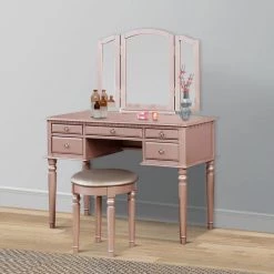 Rose Gold Vanity Set with Turned Tapered Legs and Mirror by Benjara 13 Rose Gold Vanity Set with Turned Tapered Legs and Mirror by Benjara -Cheap Benjara Store rose gold benjara makeup vanities bm232895 31 1000