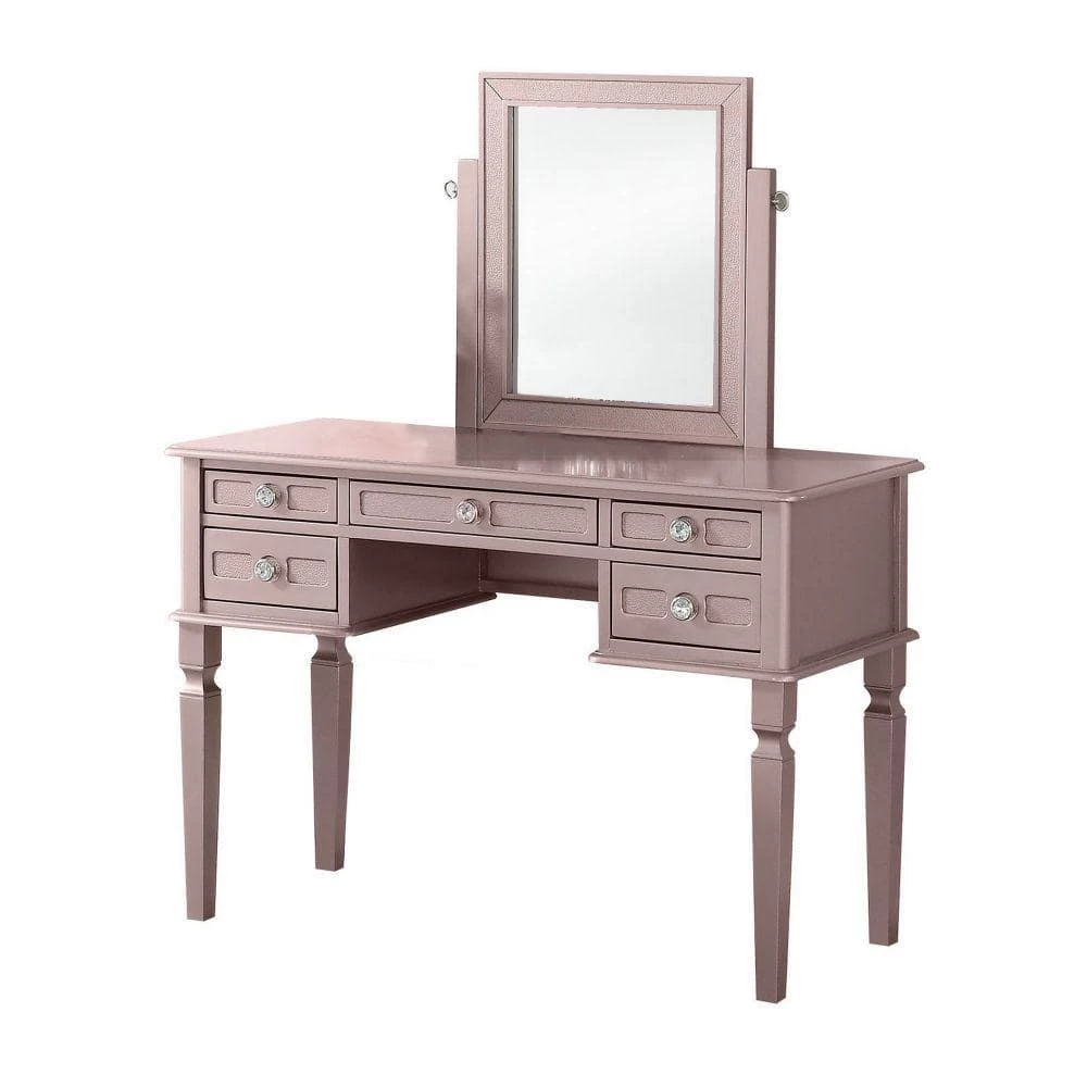 53" H x 19" W x 43" L Rose Gold Vanity Set with Tapered Legs and Five Drawers by Benjara 2 53" H x 19" W x 43" L Rose Gold Vanity Set with Tapered Legs and Five Drawers by Benjara - Image 2