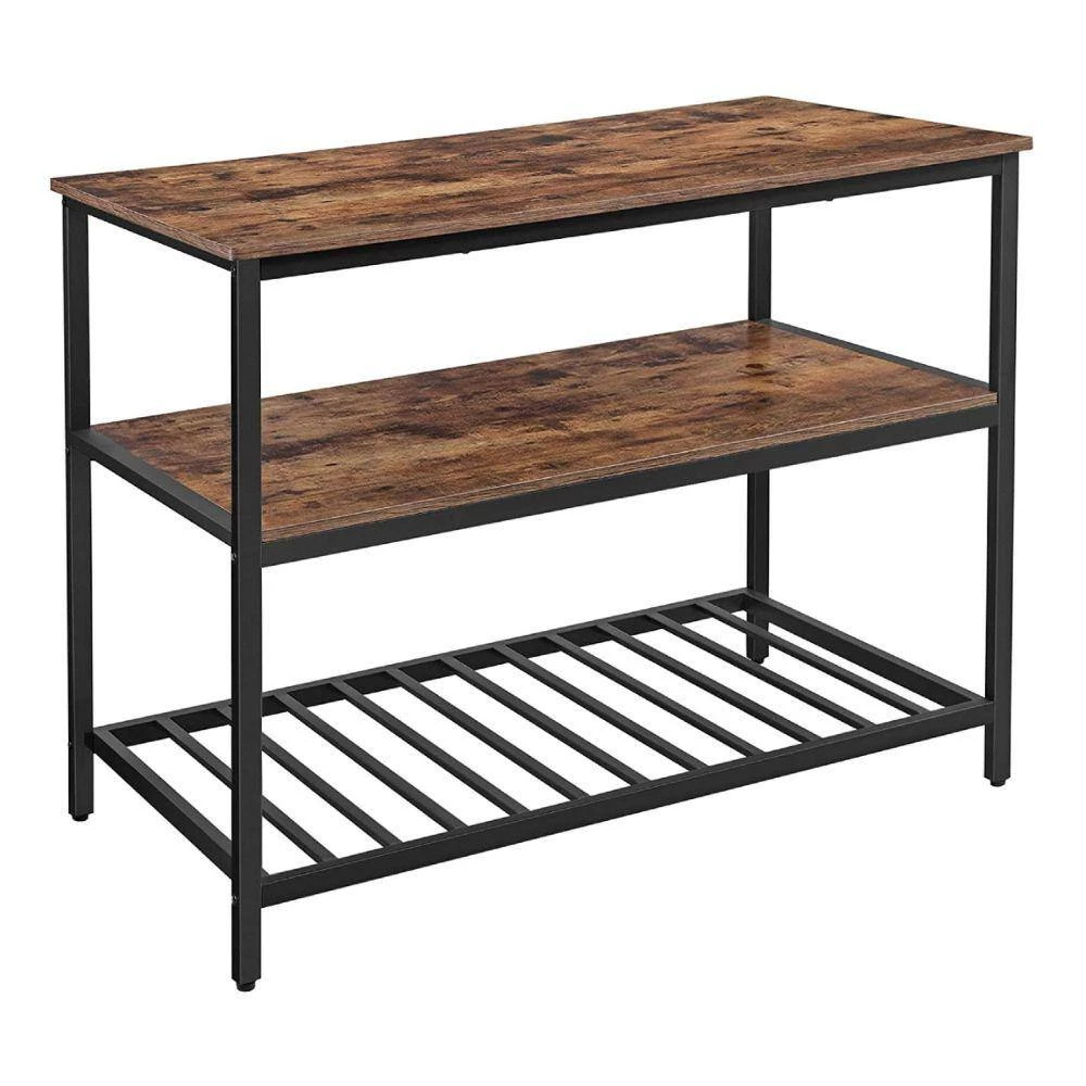 Hugh 47 in. Rustic Brown and Black Wood Slatted Metal Shelf Kitchen Island by Benjara 7 Hugh 47 in. Rustic Brown and Black Wood Slatted Metal Shelf Kitchen Island by Benjara - Image 7