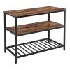 Hugh 47 in. Rustic Brown and Black Wood Slatted Metal Shelf Kitchen Island by Benjara