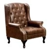 Brown Wing Accent Chair in Nail Head by Benjara
