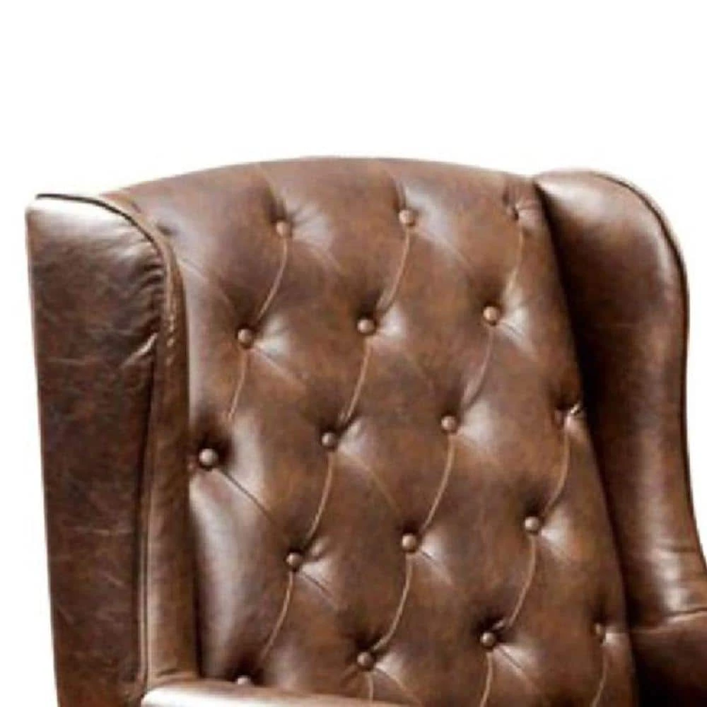 Brown Wing Accent Chair in Nail Head by Benjara 3 Brown Wing Accent Chair in Nail Head by Benjara - Image 3