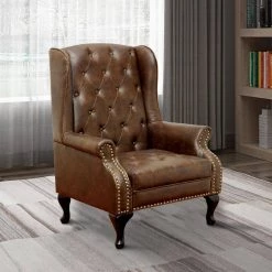 Brown Wing Accent Chair in Nail Head by Benjara 12 Brown Wing Accent Chair in Nail Head by Benjara -Cheap Benjara Store rustic brown benjara accent chairs bm131410 fa 1000