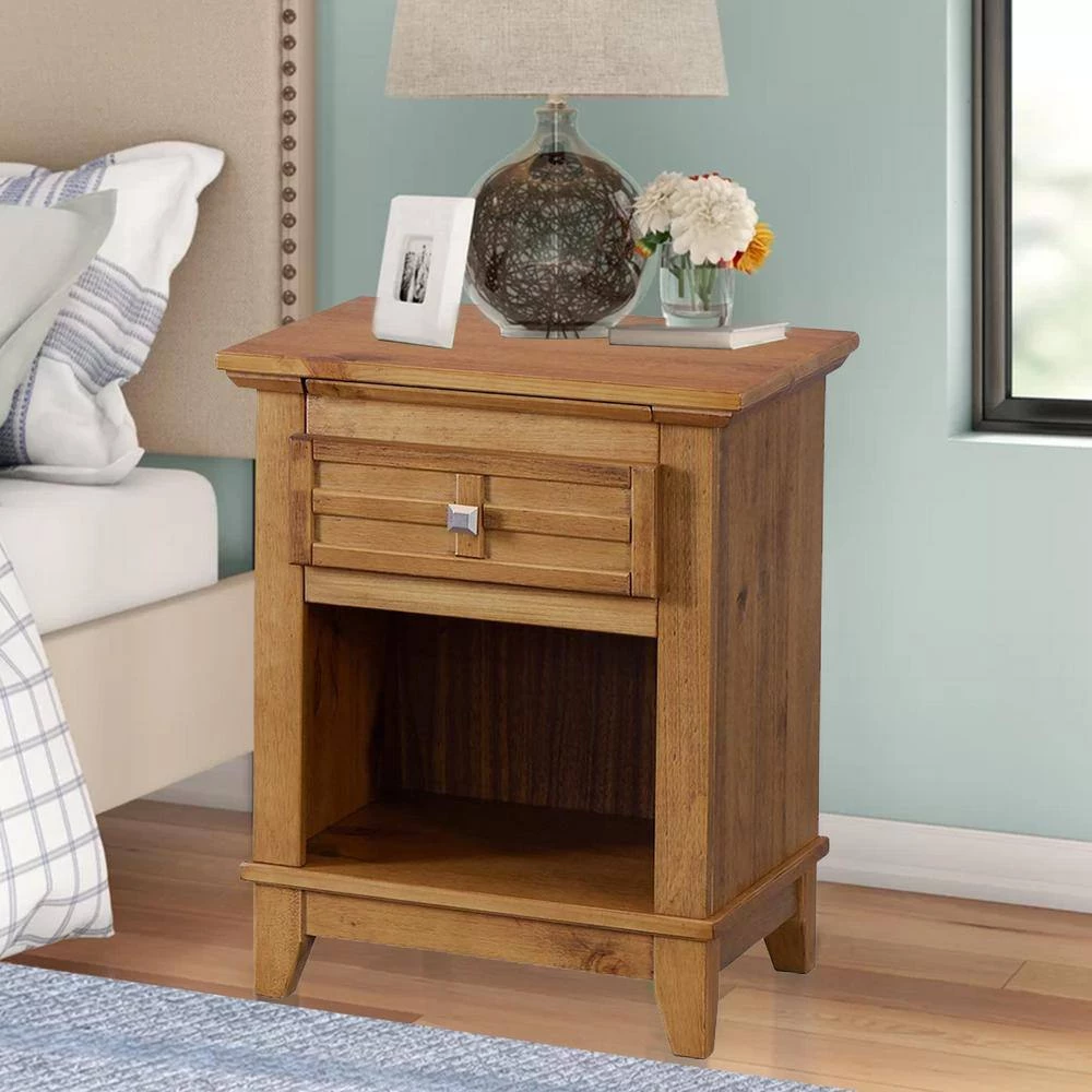 Rustic Brown Wooden Nightstand with 1-Drawer and Bottom Shelf 15.98 in. L x 17.99 in. W x 24.02 in. H by Benjara 7 Rustic Brown Wooden Nightstand with 1-Drawer and Bottom Shelf 15.98 in. L x 17.99 in. W x 24.02 in. H by Benjara - Image 7