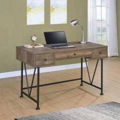 47.25 in. Rustic Oak and Black Traditional Style Wooden 3 Drawers Writing Desk by Benjara -Cheap Benjara Store rustic oak and black benjara writing desks bm215980 31 1000